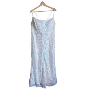 Vintage Y2k Prom Sequins Colorful Elegant White Midi Dress Size 22